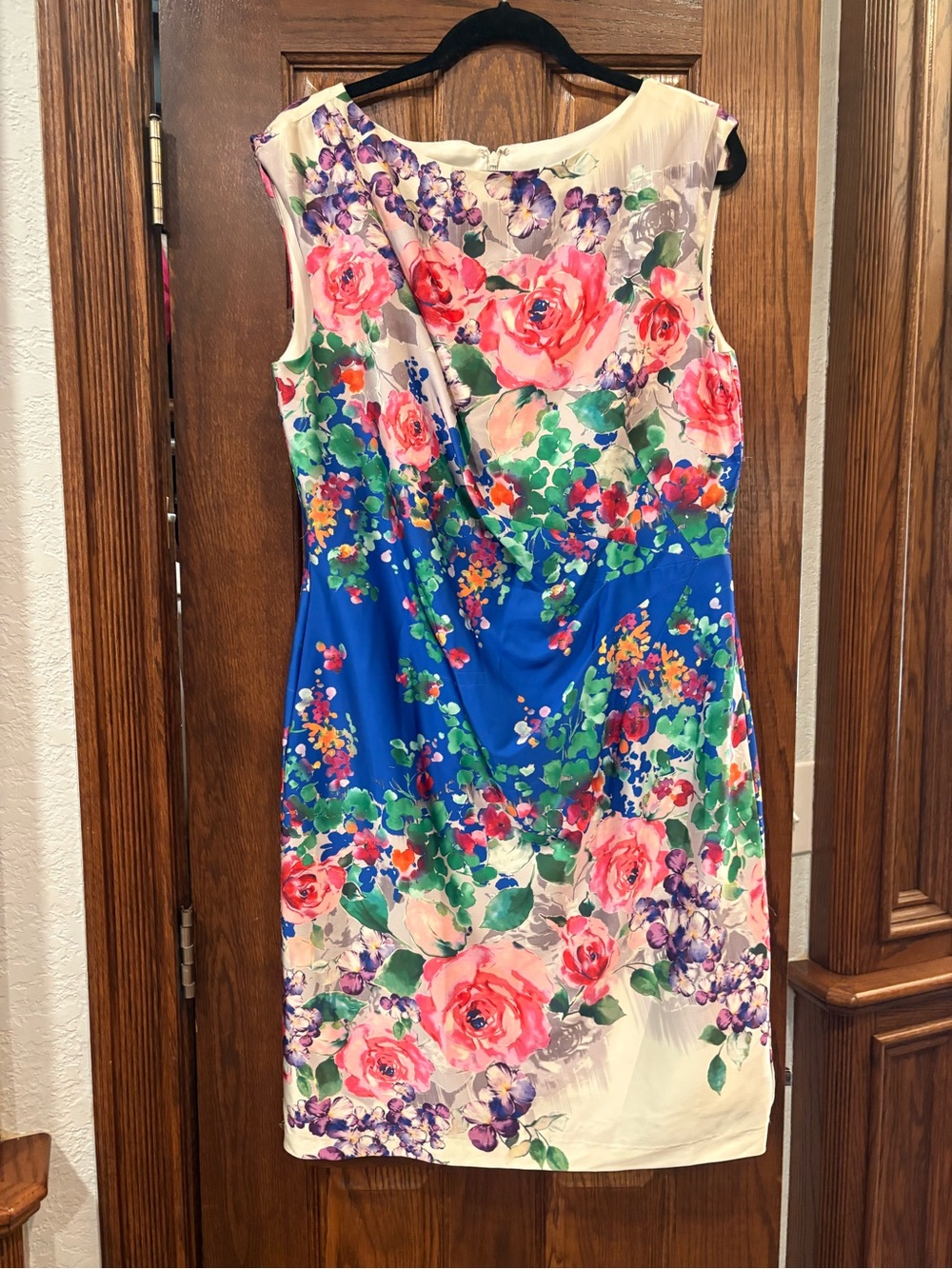 FINAL PRICE Suzi Chin Maggy Boutique $168 Watercolor Draped Sheath Dr 14 AS IS - Picture 2 of 16
